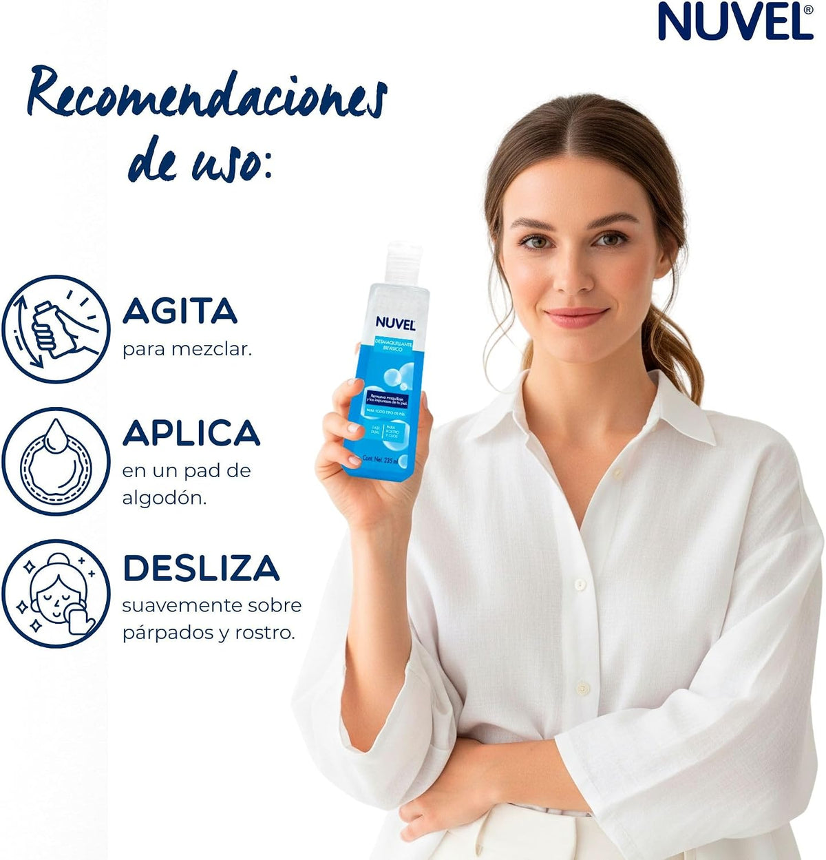 Nuvel Desmaquillante Bifásico Facial con Retinol, Elimina Maquillaje a Prueba de Agua sin Frotar, Todo Tipo de Piel, 235 ml