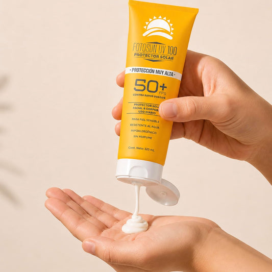 Protector Solar Adulto 125 ml FOTOSUN UV FPS 50+ , resistente al agua, bloqueador facial y corporal, uso diario, protección UVA y UVB
