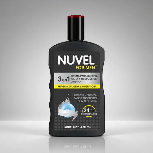 Crema Corporal Nuvel para hombre 3 En 1 Cara, Despues de  Afeitar Y Cuerpo 470ml.