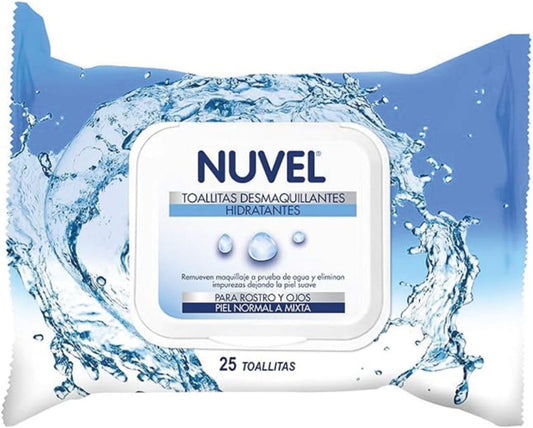 Nuvel Toallitas Desmaquillantes Hidratantes para Rostro y Ojos, 25 Piezas | Para Piel Normal y Mixta | Almohadillas Faciales Tipo Kit de Viaje | Toallitas de Limpieza Facial