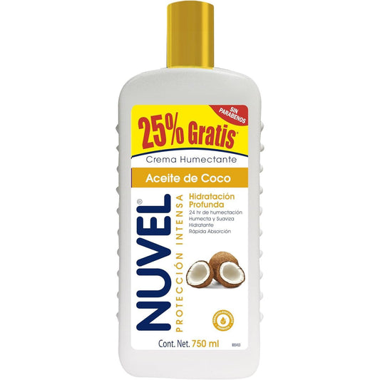 Nuvel Crema Corporal Hidratante con Aceite de Coco, 750 ml | Hidratación Profunda para Cuidado Facial y Corporal | Crema Humectante para Piel Seca o Grasa