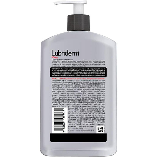 Lubriderm Men Crema Hidratante Ligera 400ml para Cara y Cuerpo Enriquecida con Aloe y Minerales