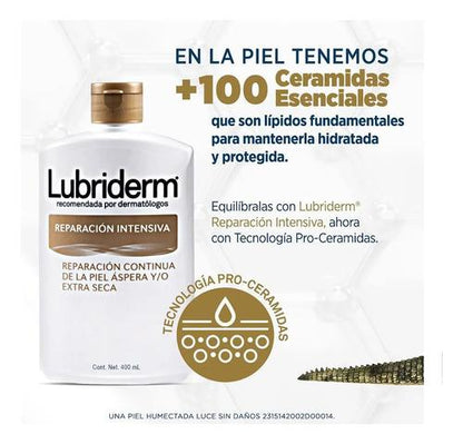 Crema Corporal Reparación Intensiva Lubriderm piel aspera y extra seca Día/Noche 400mL