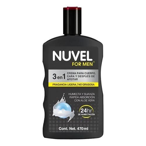Crema Corporal Nuvel para hombre 3 En 1 Cara, Despues de  Afeitar Y Cuerpo 470ml.