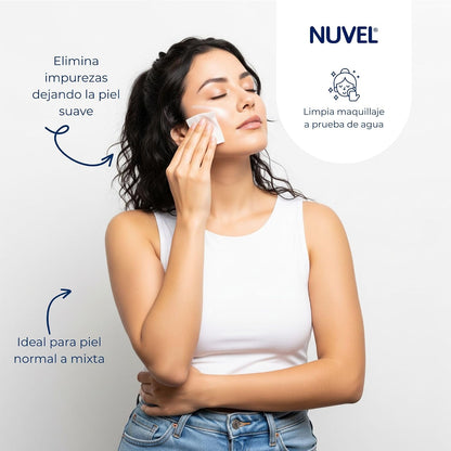 Nuvel Toallitas Desmaquillantes Hidratantes para Rostro y Ojos, 25 Piezas | Para Piel Normal y Mixta | Almohadillas Faciales Tipo Kit de Viaje | Toallitas de Limpieza Facial