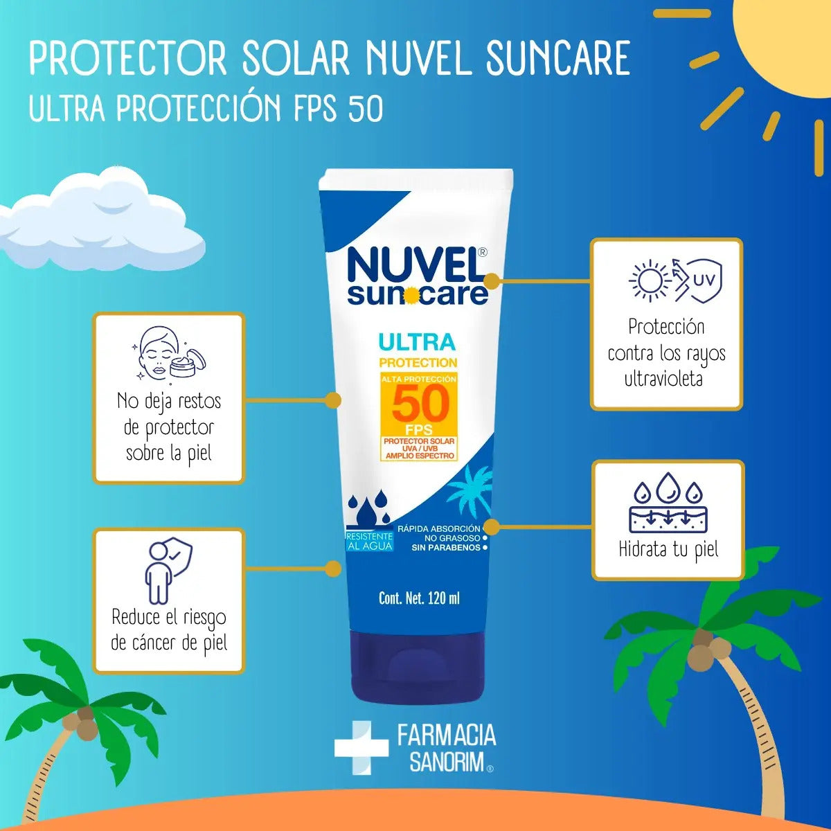 Bloqueador Solar Fps 50 Nuvel Suncare 120 Ml