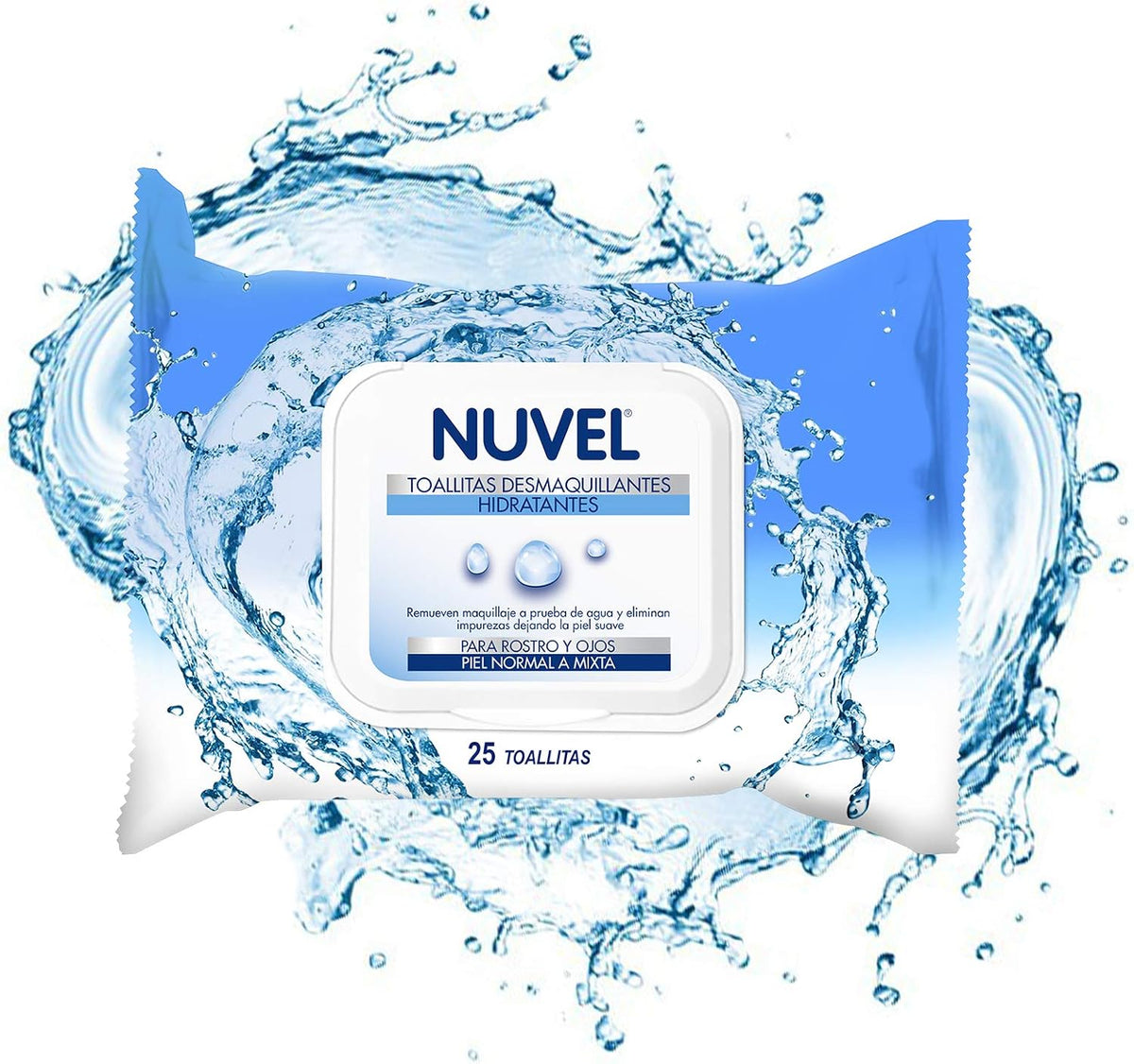 Nuvel Toallitas Desmaquillantes Hidratantes para Rostro y Ojos, 25 Piezas | Para Piel Normal y Mixta | Almohadillas Faciales Tipo Kit de Viaje | Toallitas de Limpieza Facial