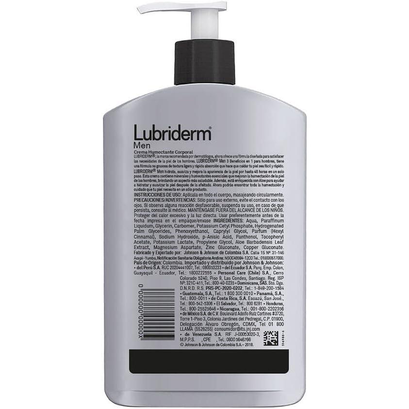 Lubriderm Men Crema Hidratante Ligera 400ml para Cara y Cuerpo Enriquecida con Aloe y Minerales