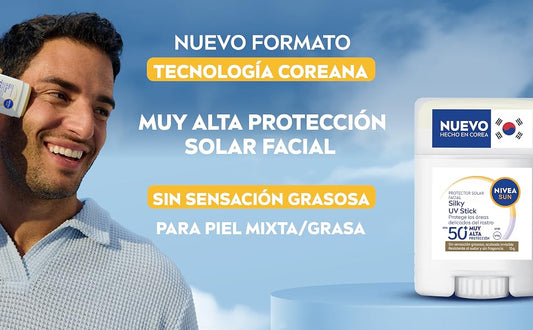 Silky UV Stick NIVEA SUN Protector Solar Facial en Barra FPS50+ Acabado invisible 15g